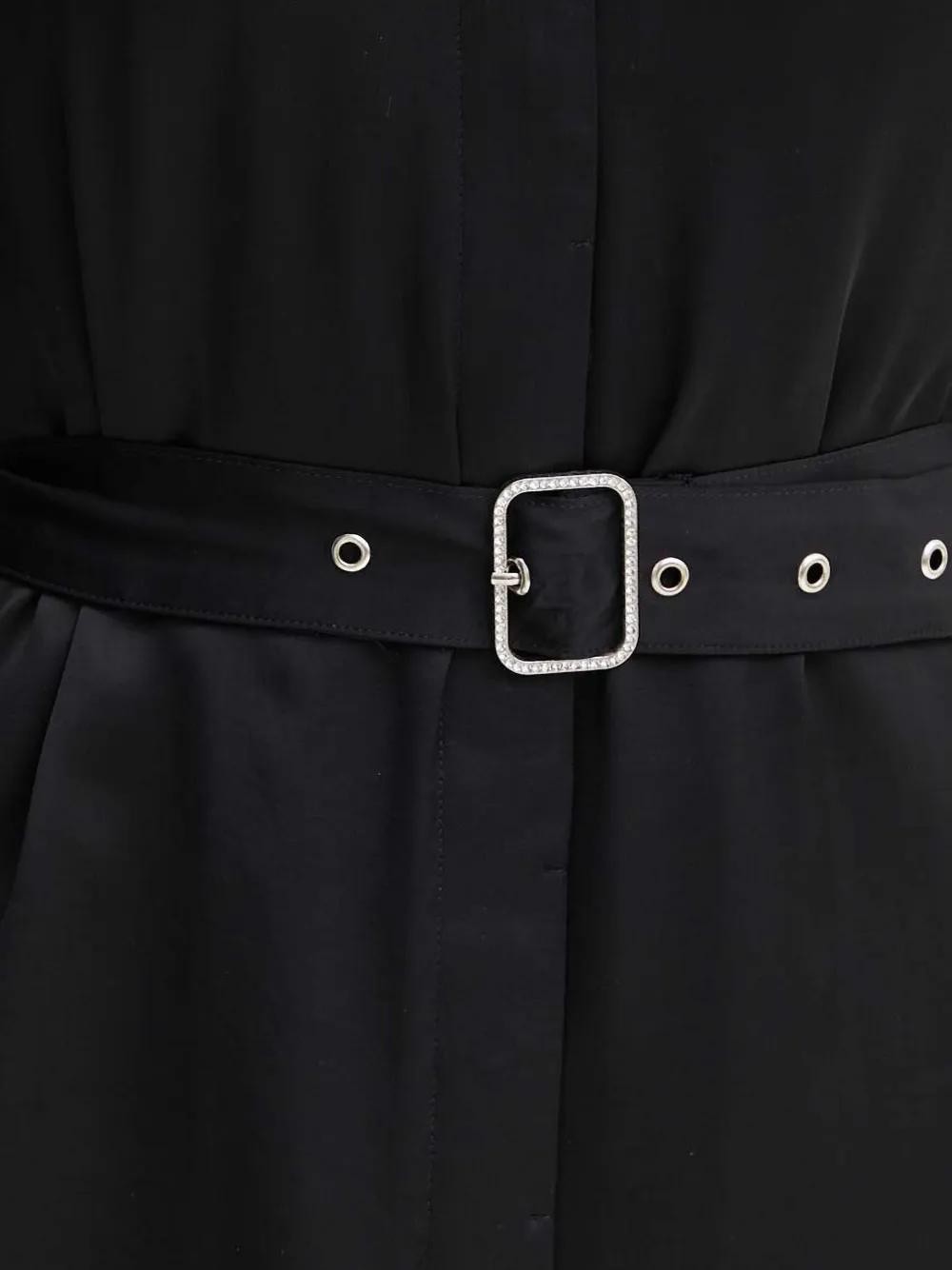 Guess Usa Belted-waist Long-sleeve Mini Dress In Black