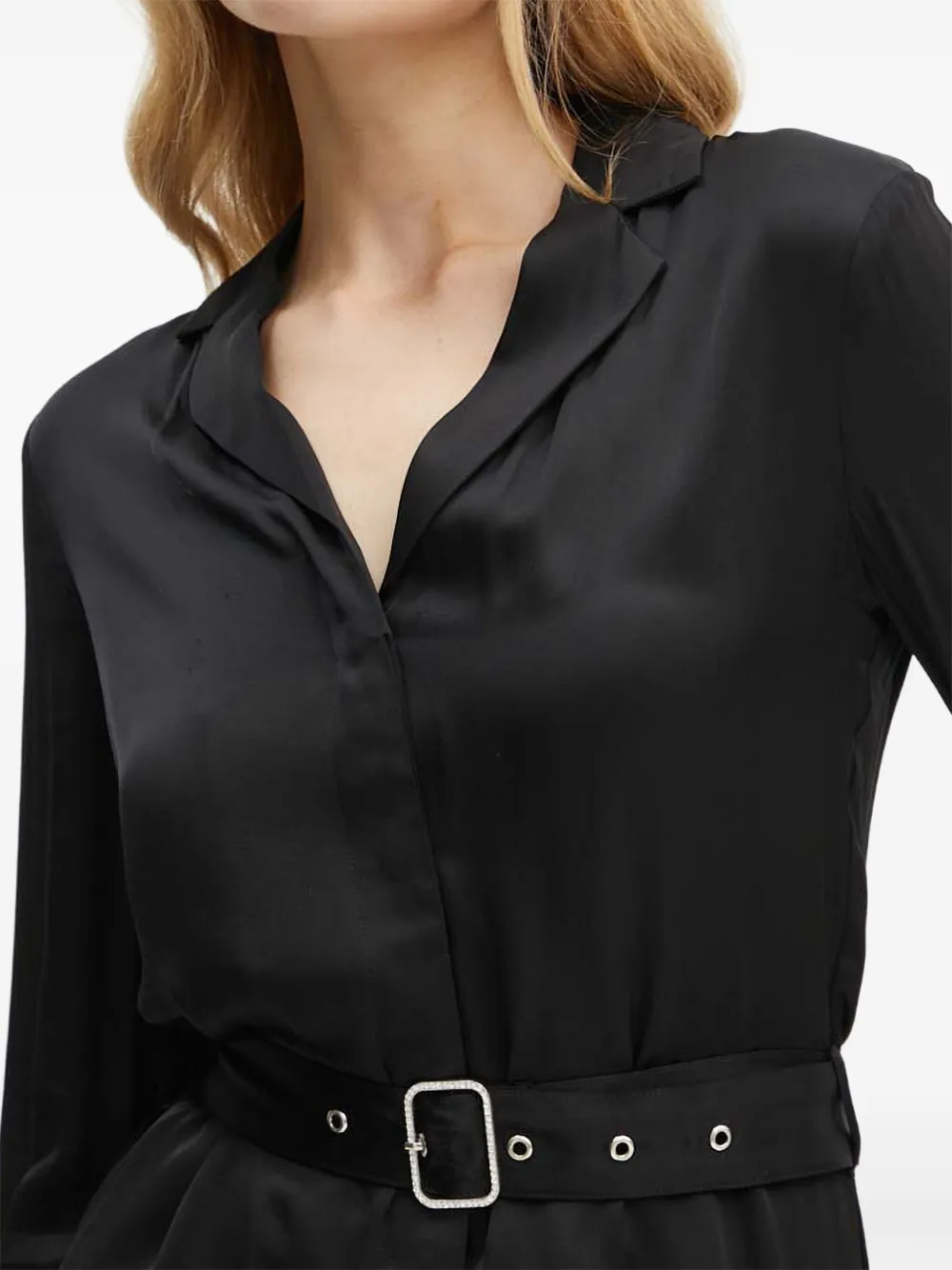 Guess Usa Belted-waist Long-sleeve Mini Dress In Black