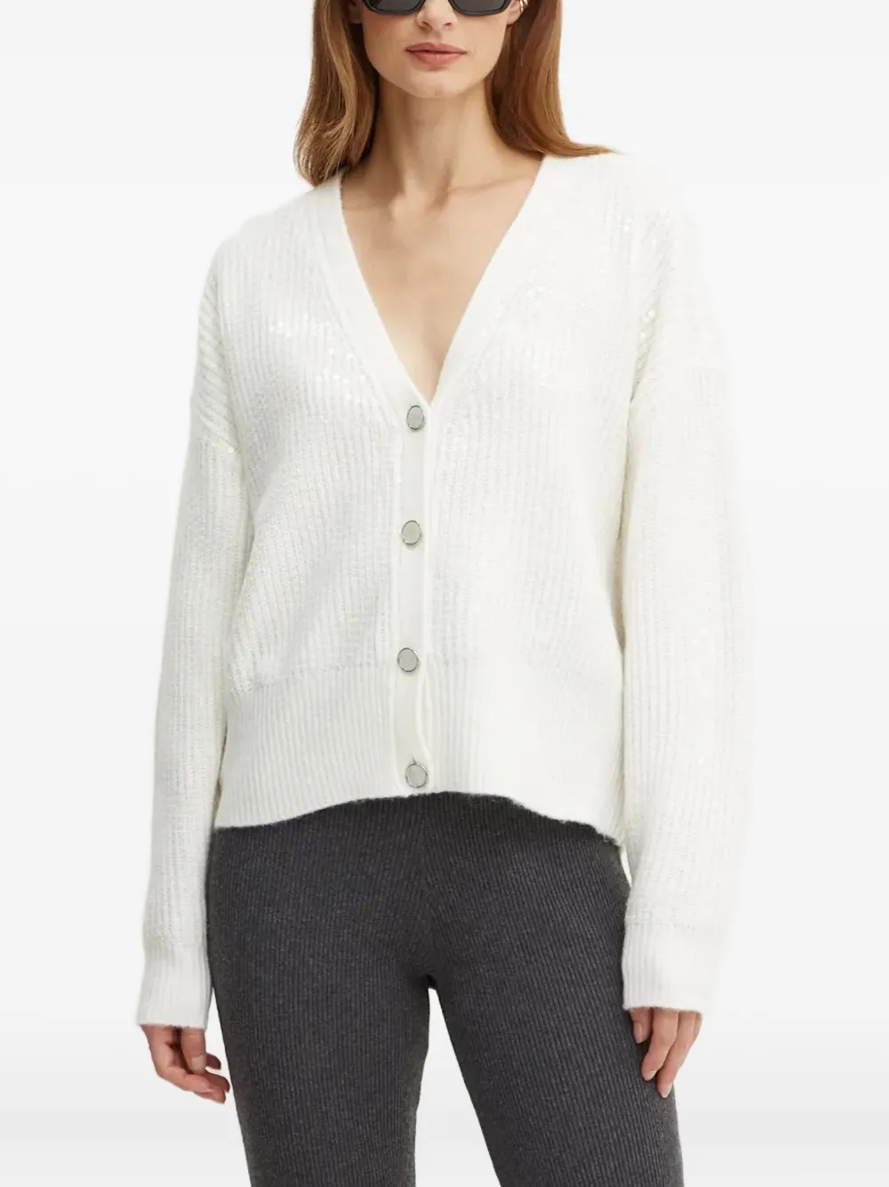 Guess Usa V-neck Long-sleeve Cardigan In White