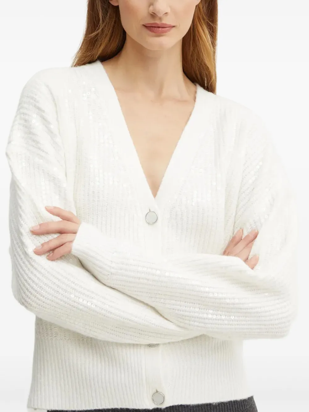 Guess Usa V-neck Long-sleeve Cardigan In White