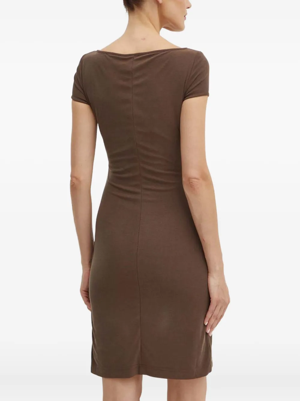 Guess Usa Logo-detail Short-sleeve Mini Dress In Brown