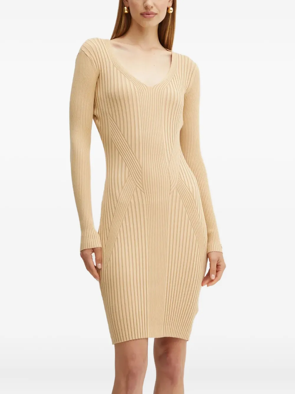 GUESS USA vestido midi de canalé con cuello en V | neutro | Image 1