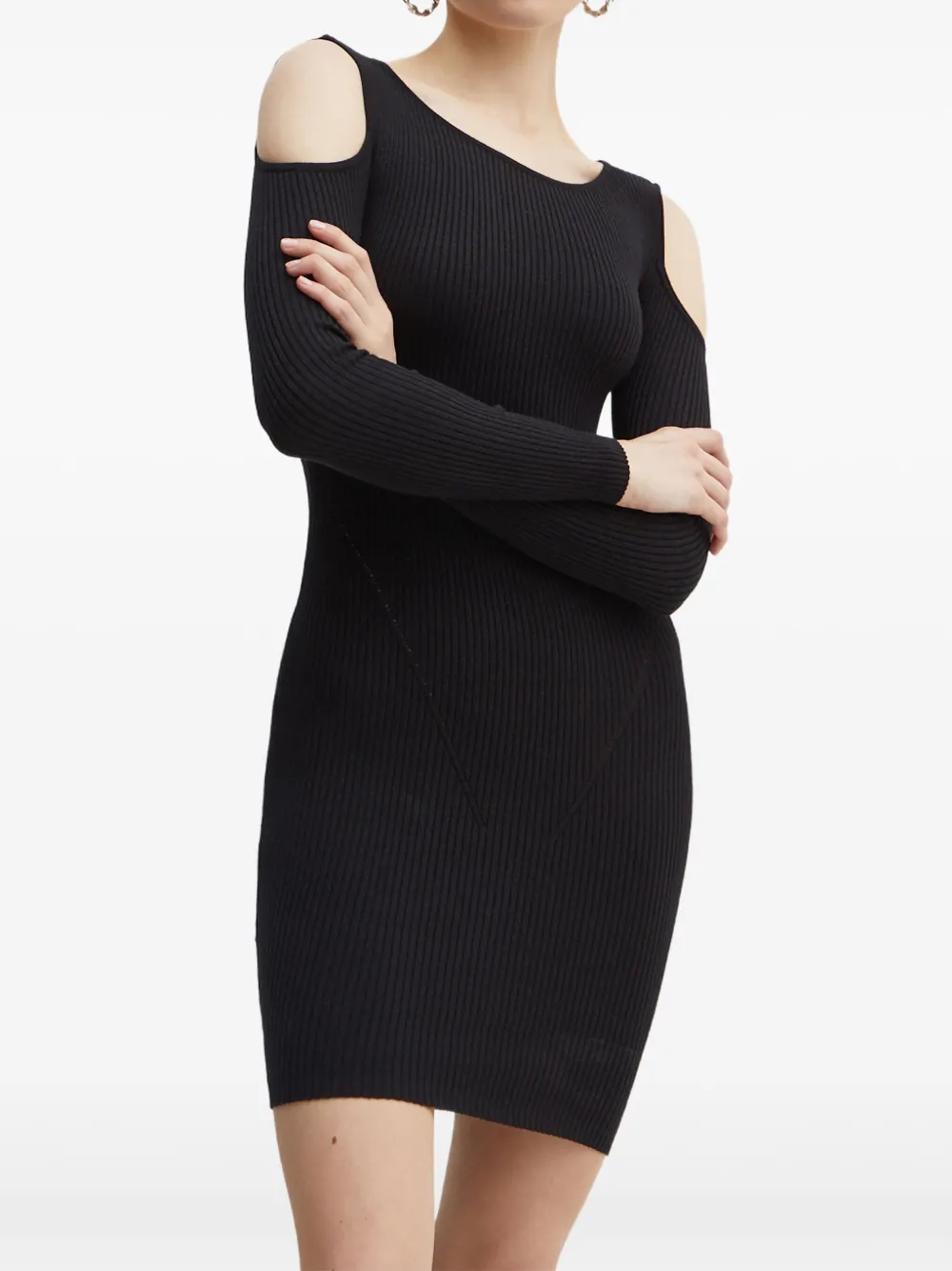 Guess Usa Cold-shoulder Long-sleeve Mini Dress In Black