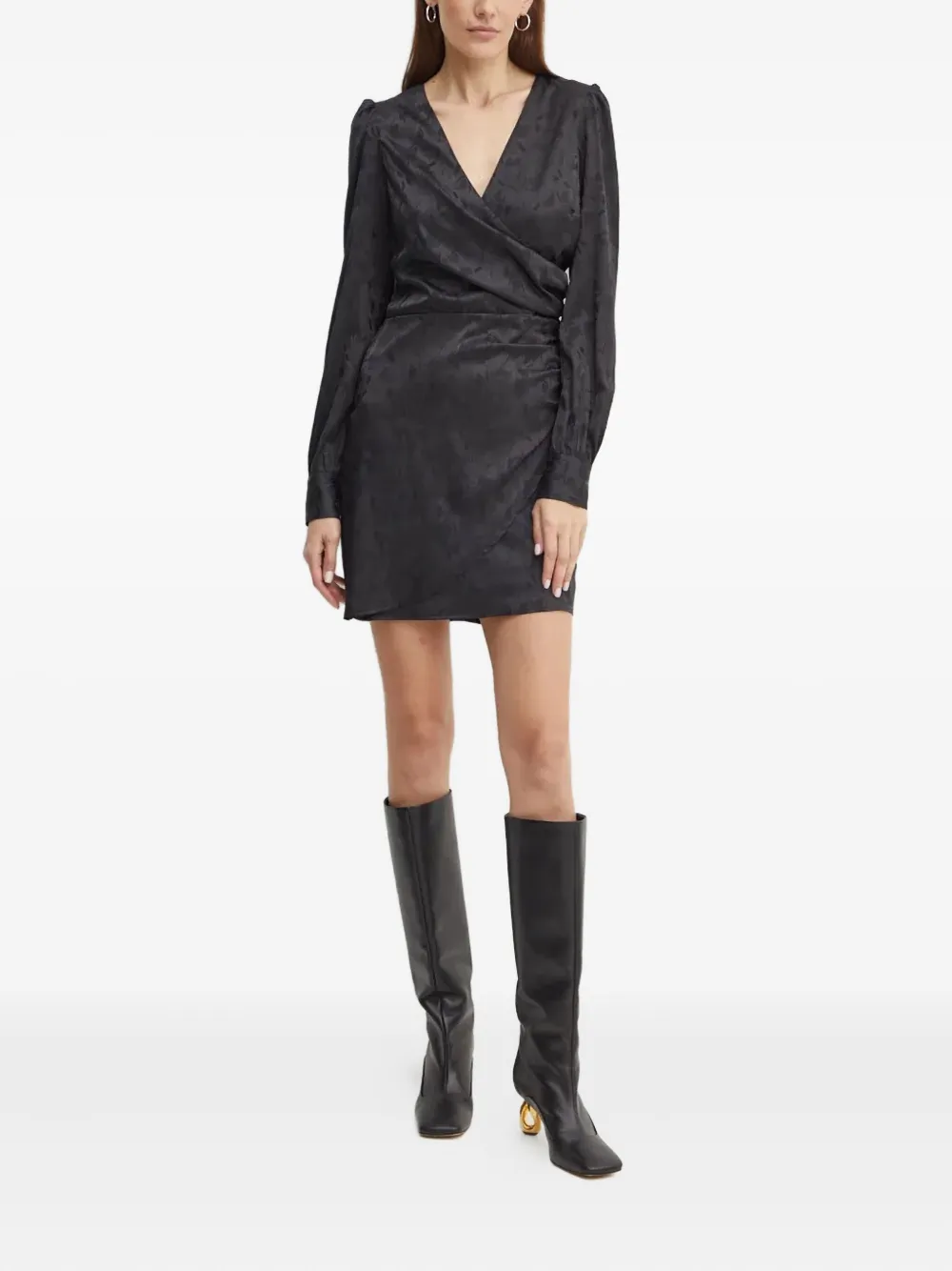 GUESS USA long-sleeve gathered mini dress - Zwart