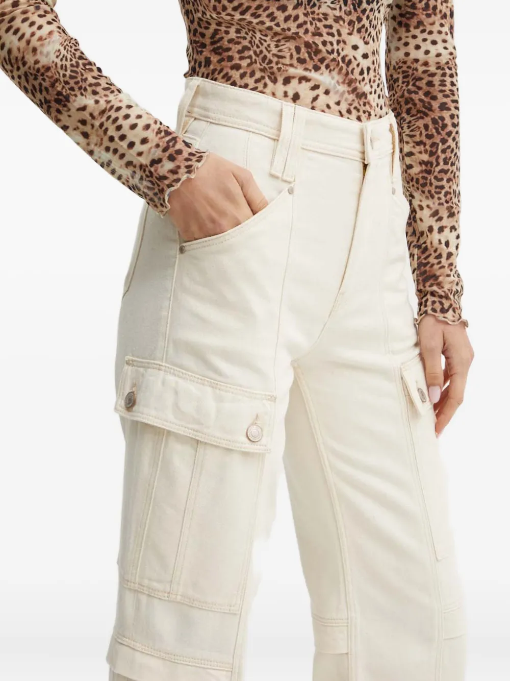 Guess Usa Cargo-pocket Denim Jeans In White