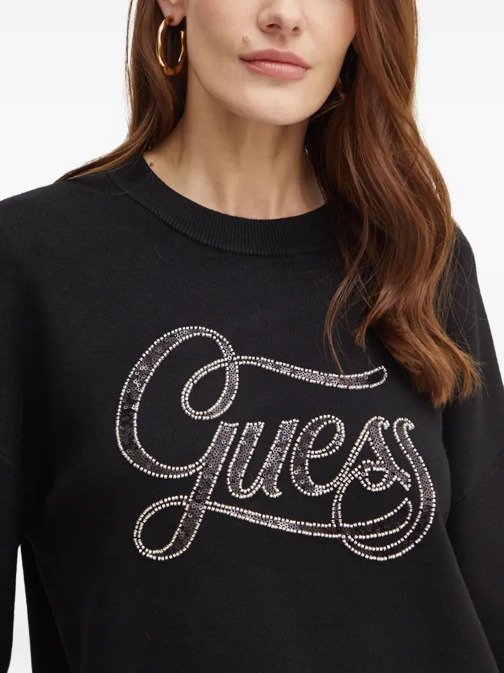Guess Usa Sequin-embellished Crew-neck Sweatshirt In Black