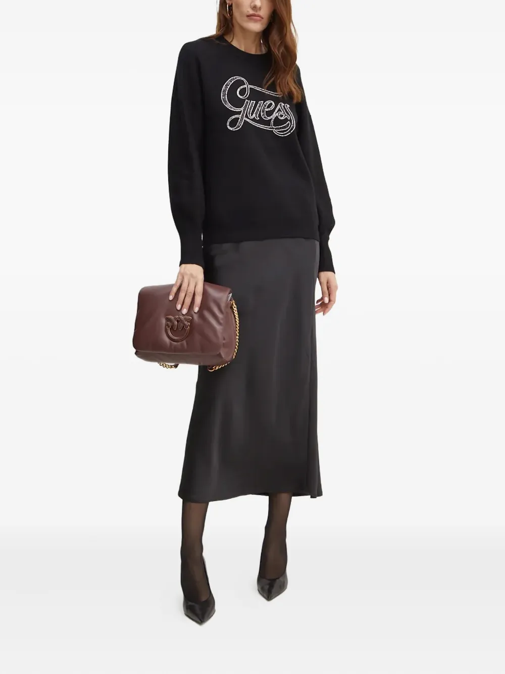Guess Usa Sequin-embellished Crew-neck Sweatshirt In Black