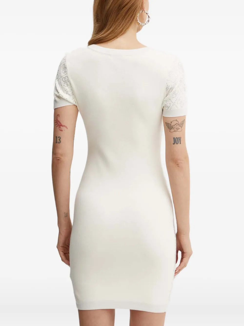 Guess Usa Short-sleeve Monogram-pattern Mini Dress In White