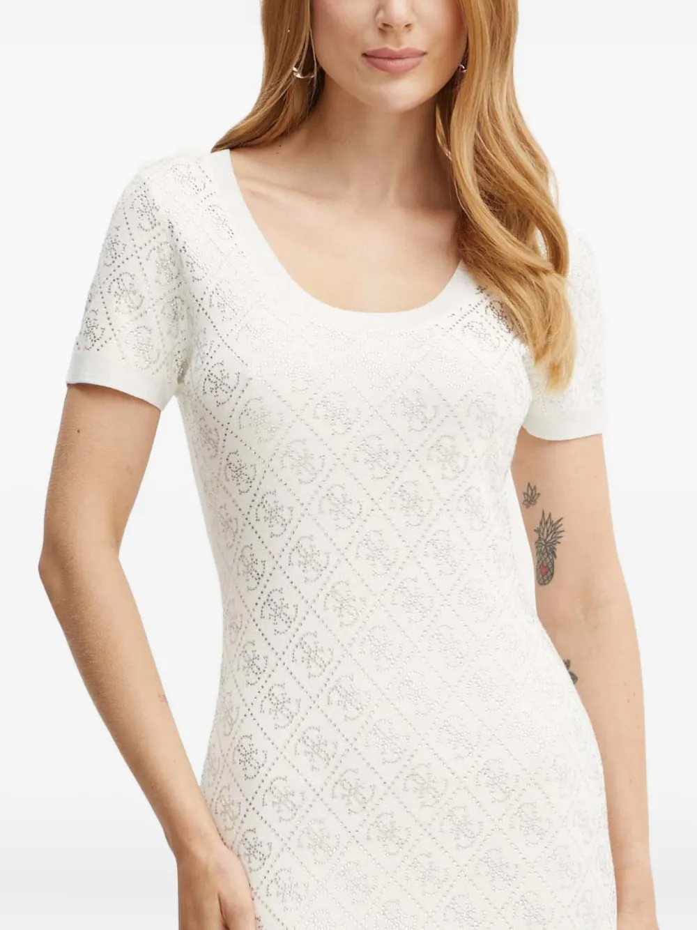 Guess Usa Short-sleeve Monogram-pattern Mini Dress In White