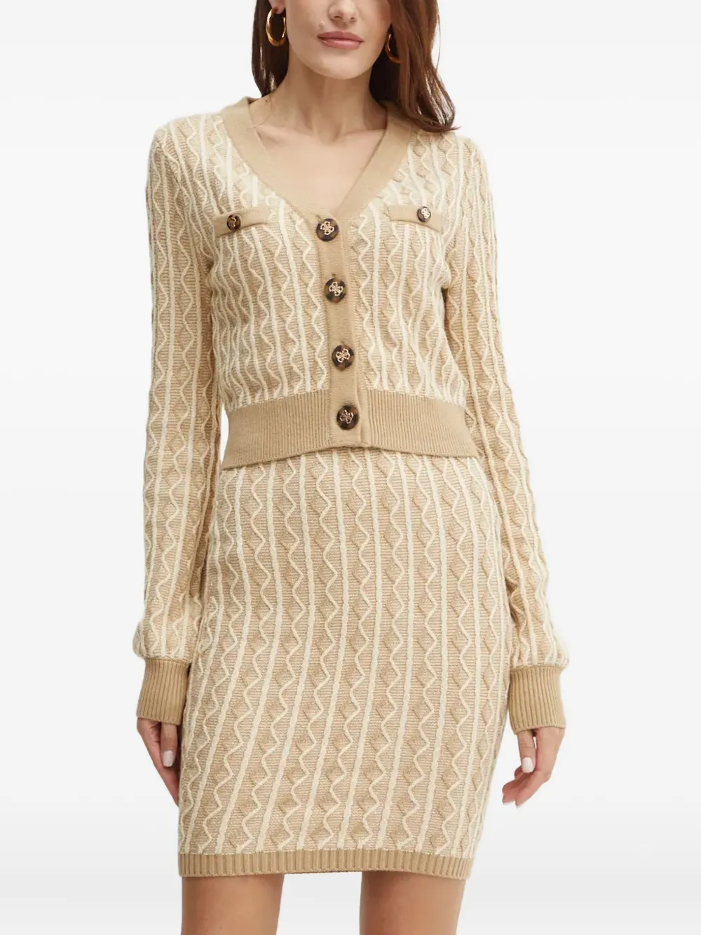 Guess Usa Long-sleeve Cable-knit Cardigan In Brown