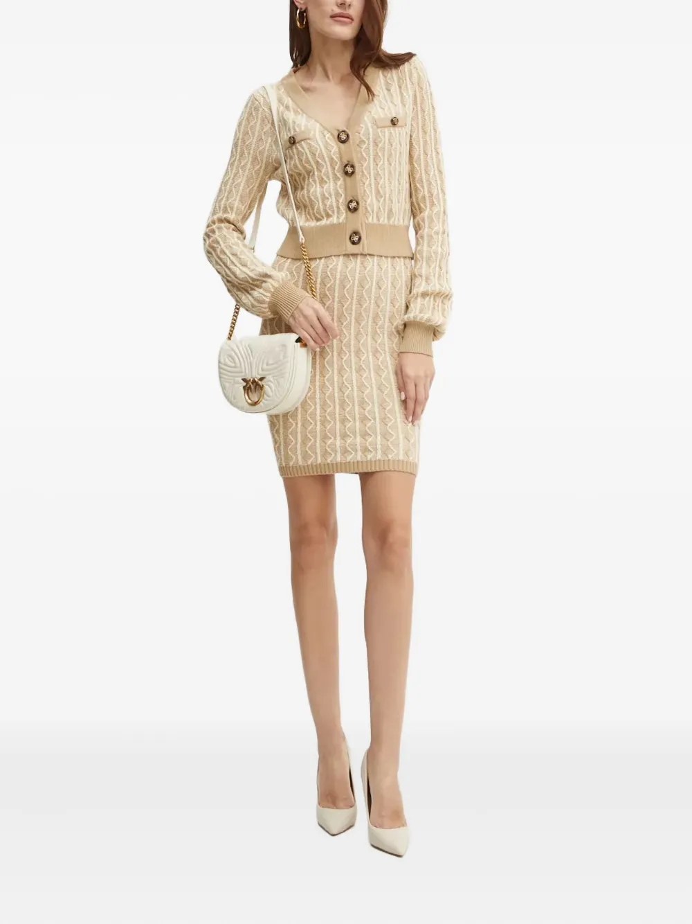 Guess Usa Long-sleeve Cable-knit Cardigan In Brown