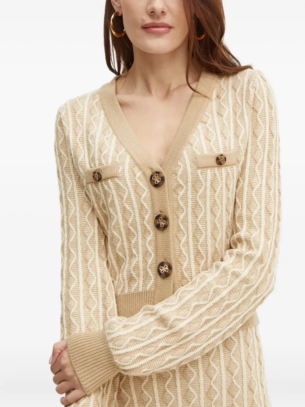 Guess Usa Long-sleeve Cable-knit Cardigan In Brown