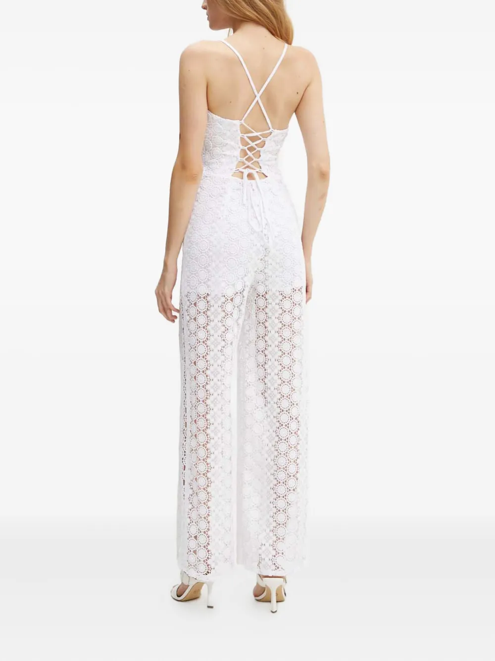 Guess Usa Lace-embellished Jumpsuit In White