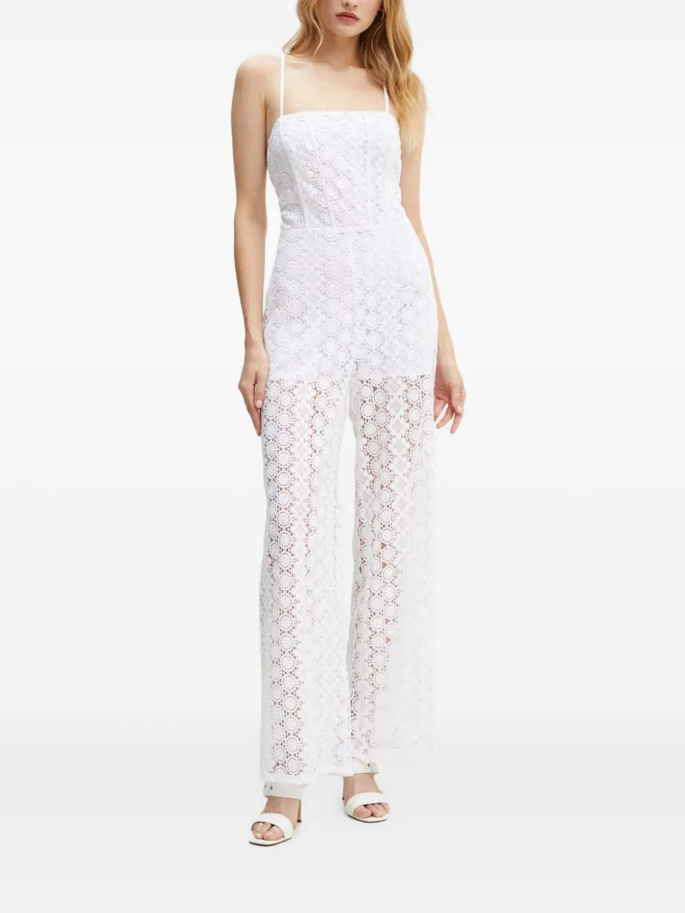 Guess Usa Lace-embellished Jumpsuit In White