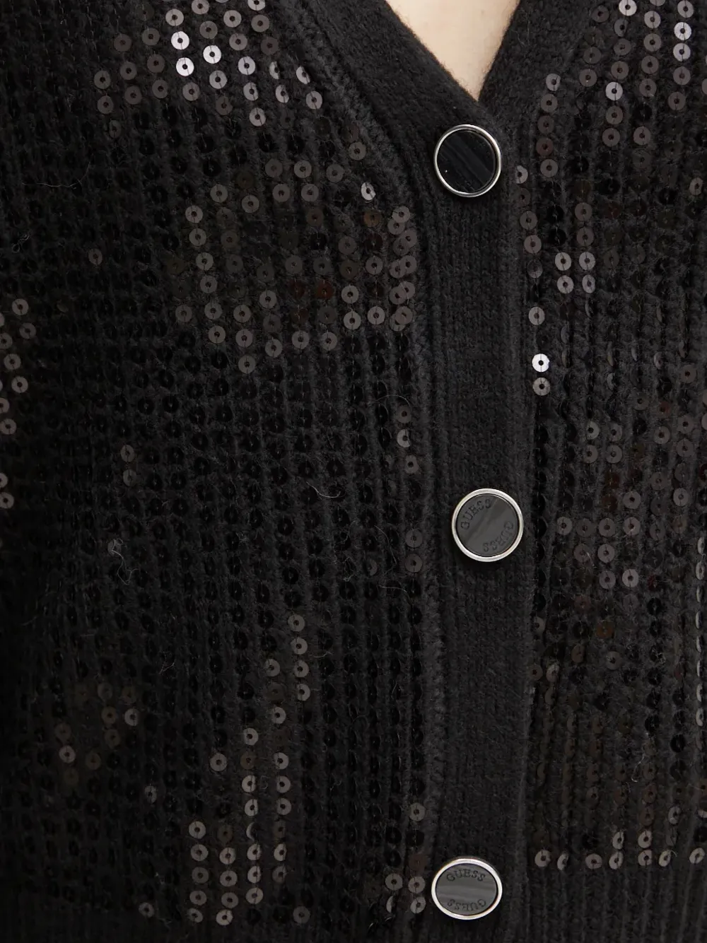 Guess Usa Sequin-embellished V-neck Cardigan In Black