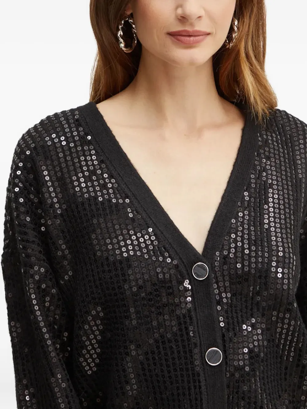 Guess Usa Sequin-embellished V-neck Cardigan In Black