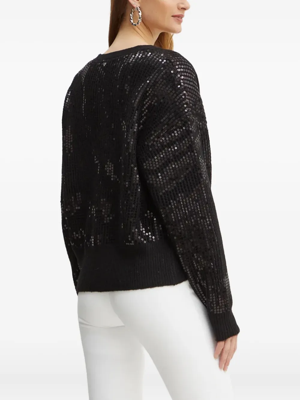 Guess Usa Sequin-embellished V-neck Cardigan In Black