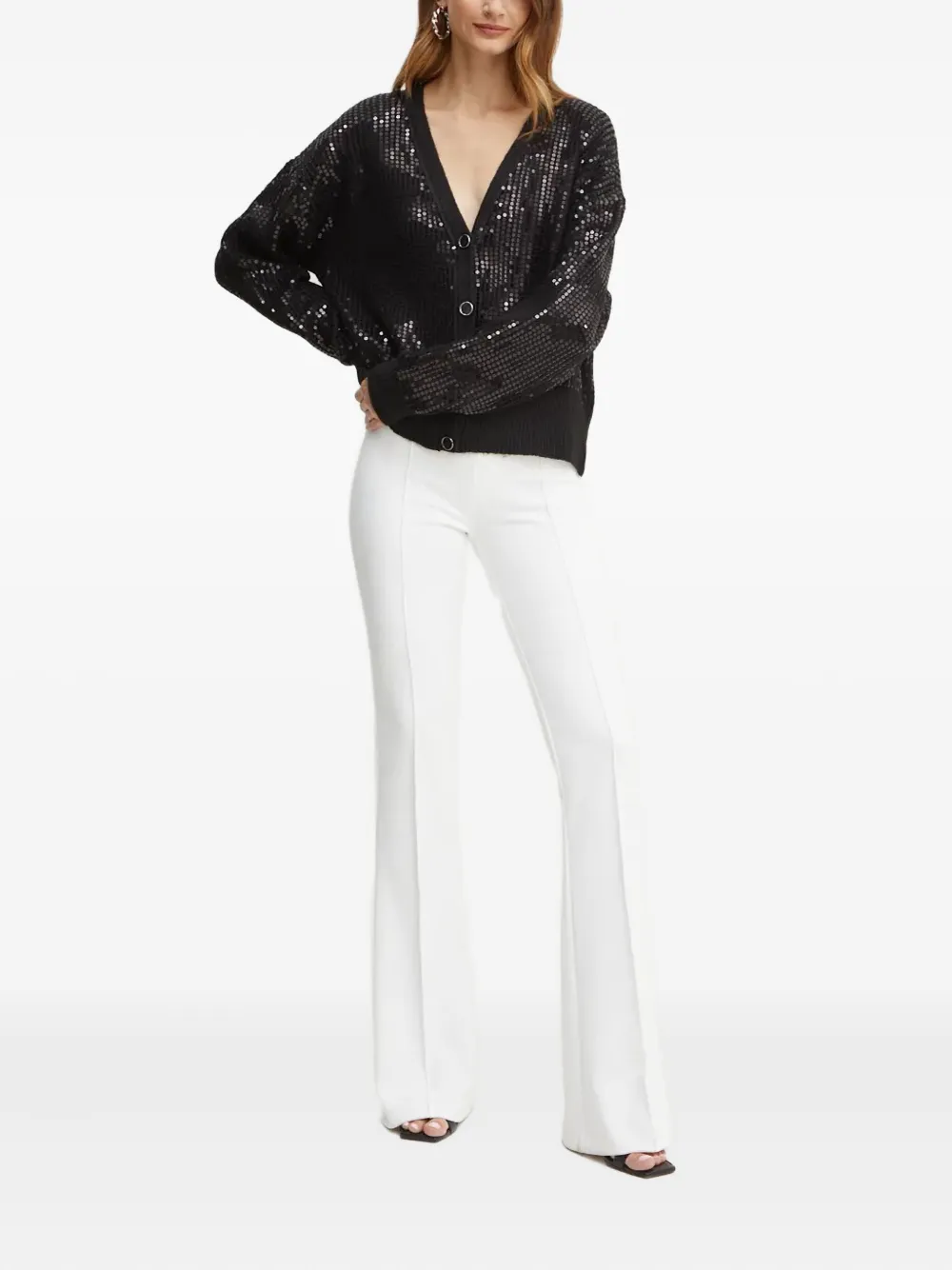 Guess Usa Sequin-embellished V-neck Cardigan In Black
