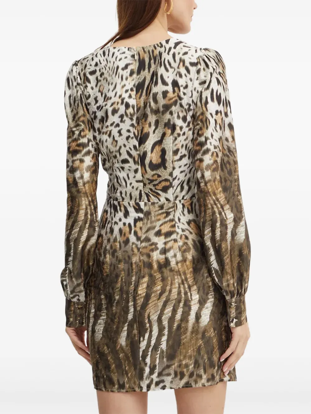 Guess Usa Long-sleeve Animal-print Mini Dress In Brown