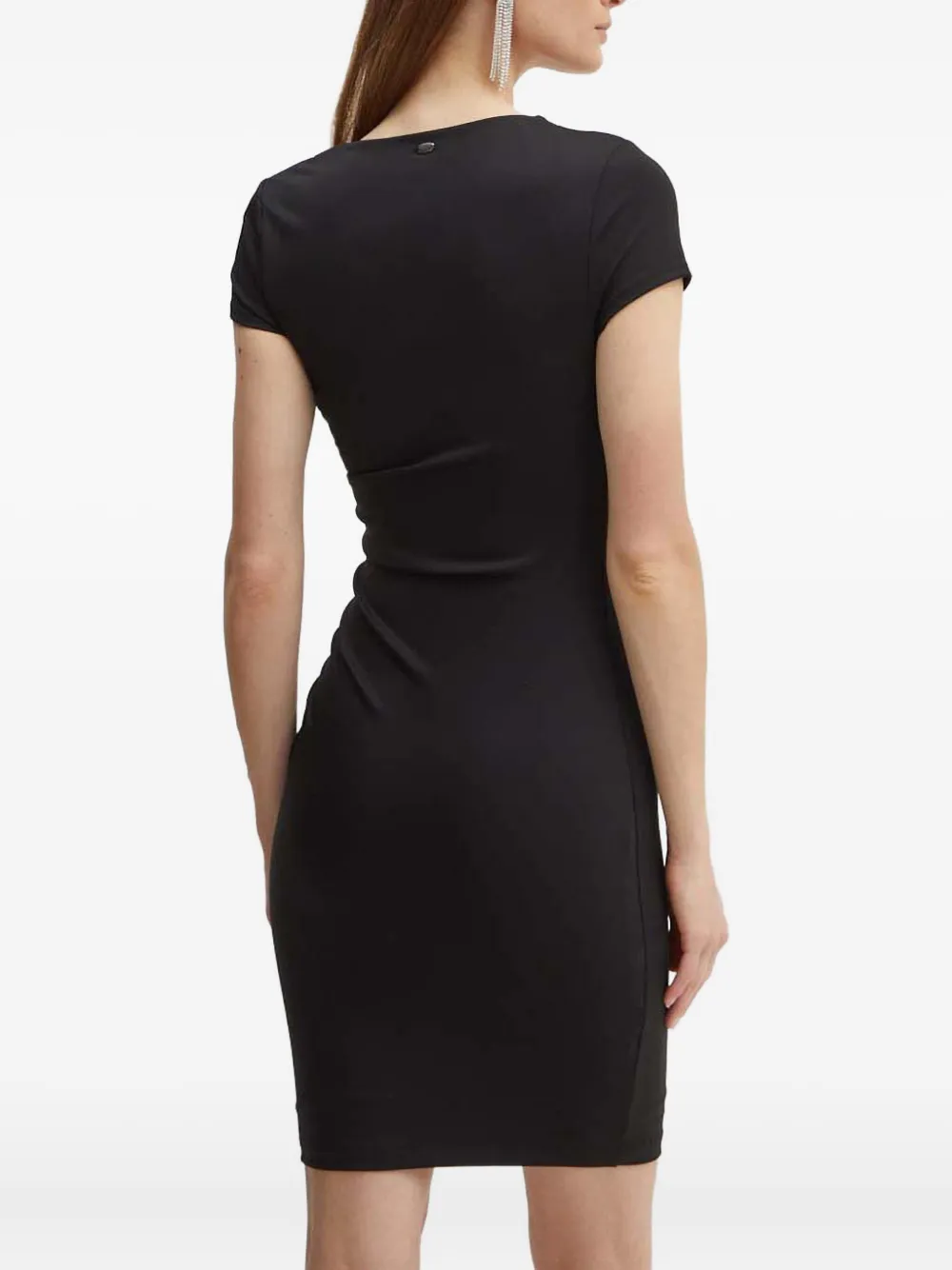 Guess Usa Asymmetric-neck Ruched Mini Dress In Black