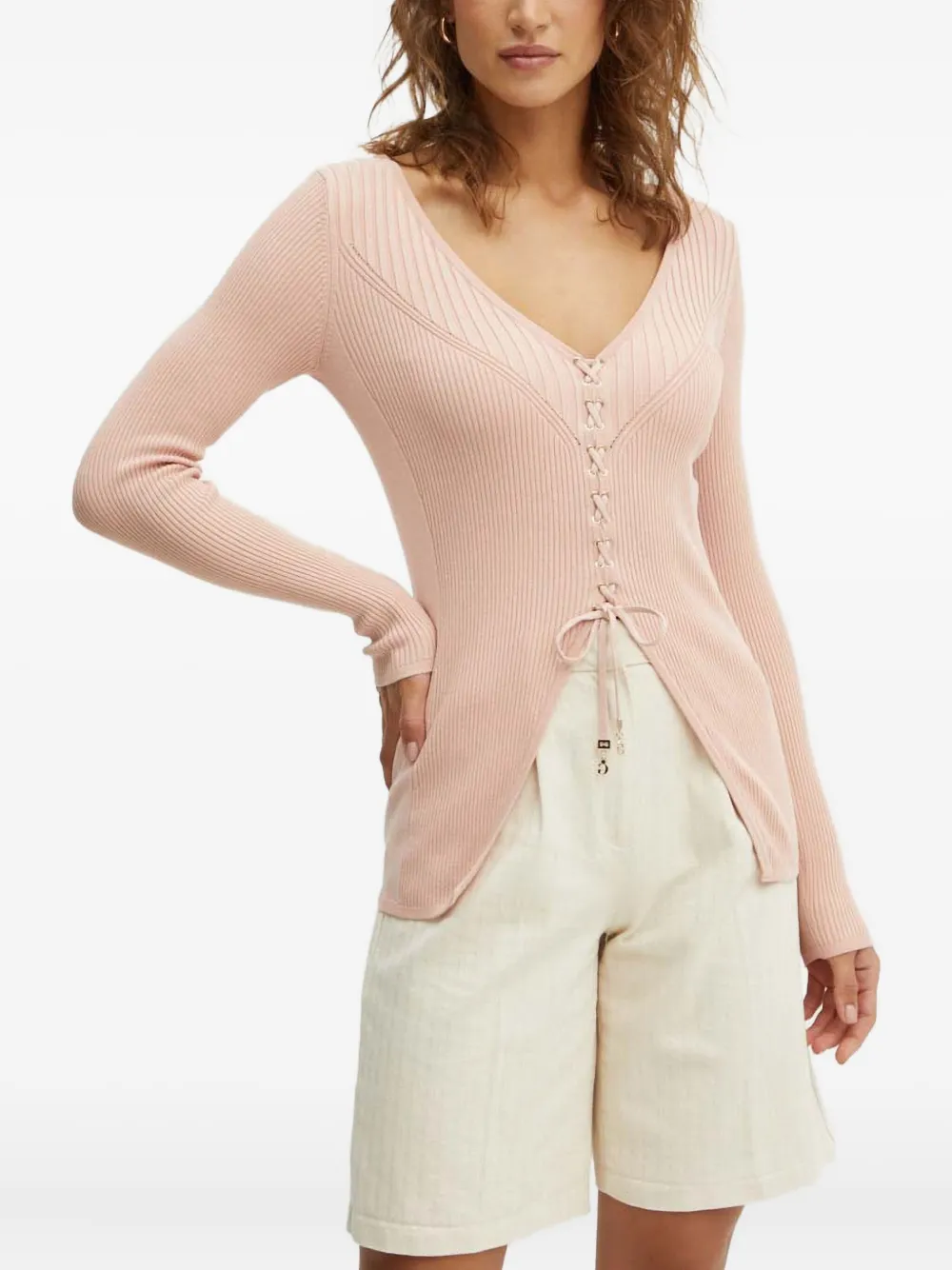 Guess Usa Lace-up Top In Pink