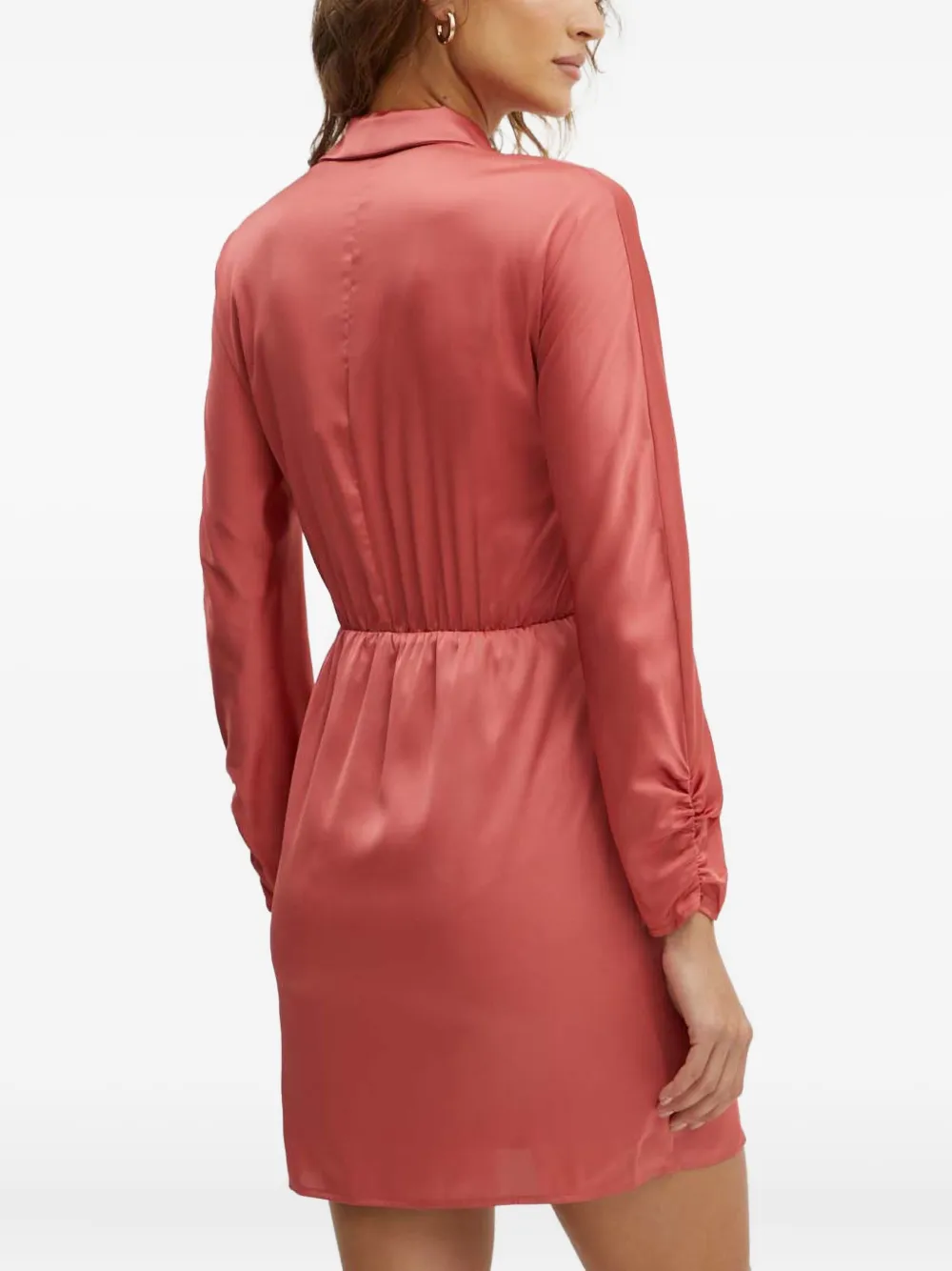 Guess Usa Collared Gathered Mini Dress - Orange 