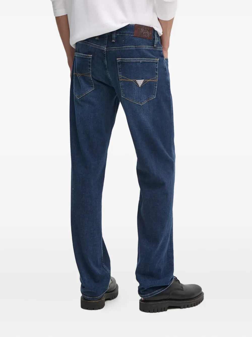Guess Usa Logo-patch Jeans In Blue