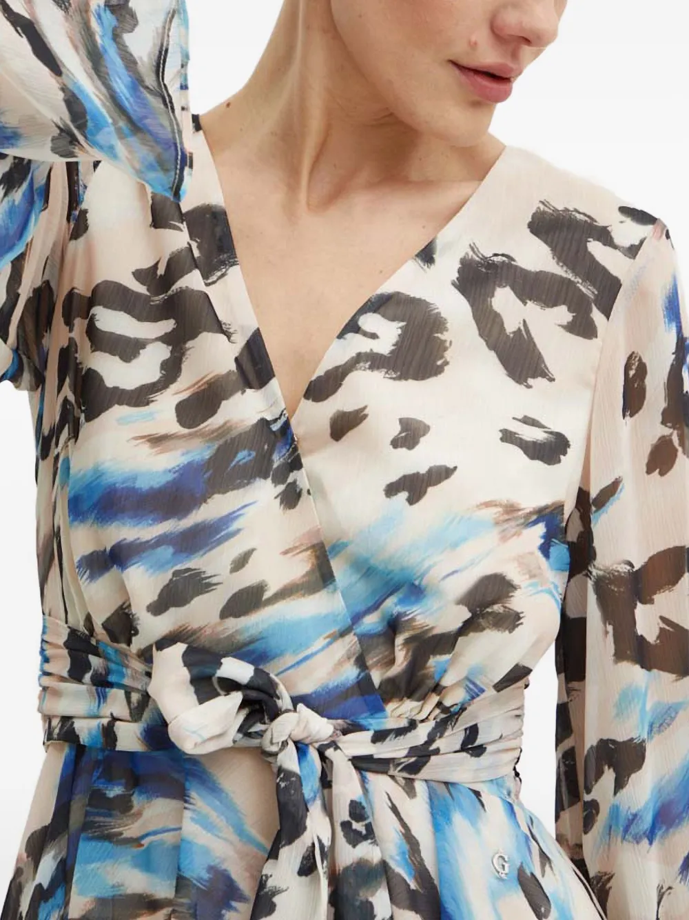 GUESS USA Mini-jurk met flared mouwen en print Beige