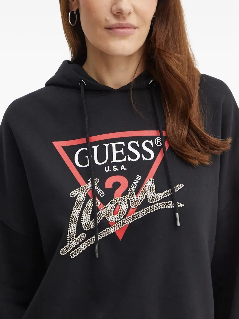 Guess Usa Graphic-print Hoodie In Black