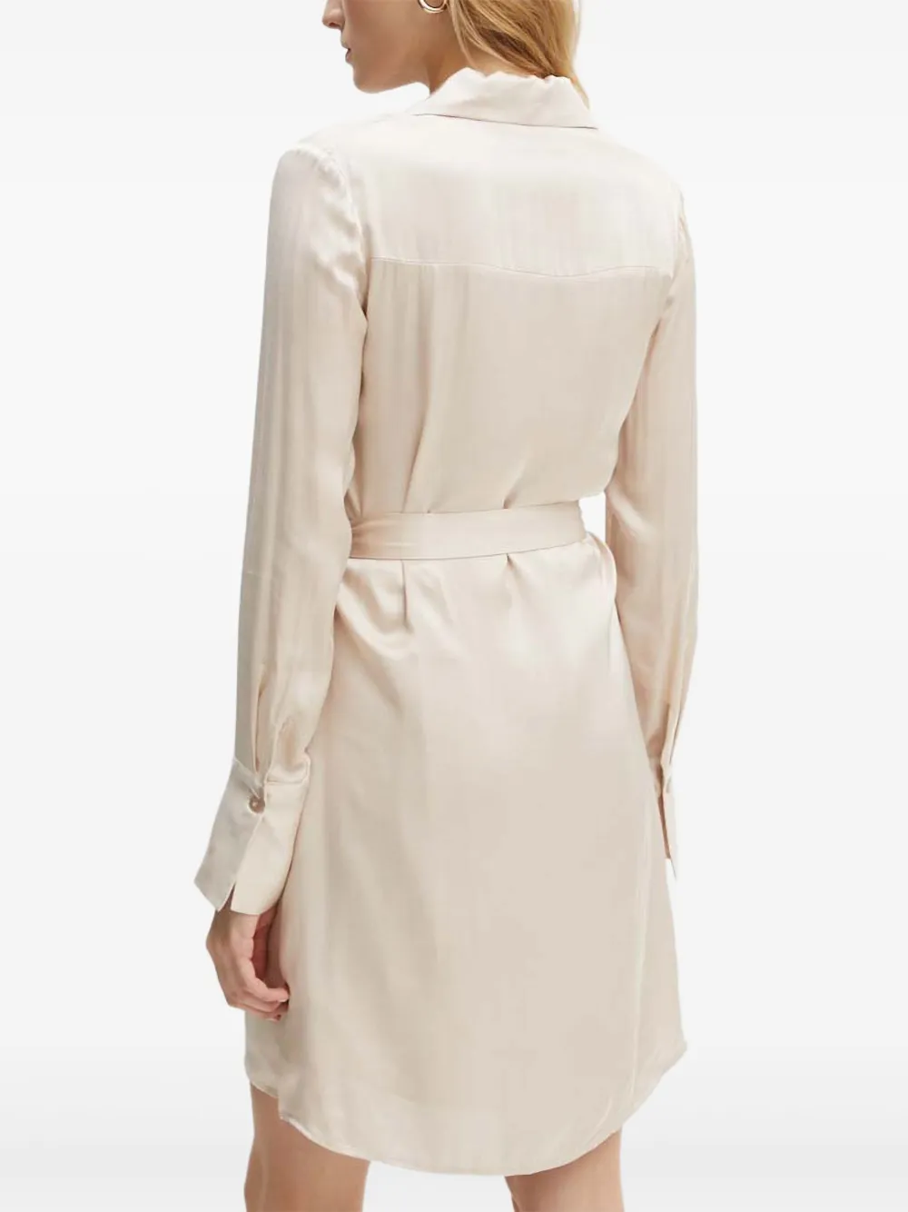 Guess Usa Belted-waist Collared Mini Shirt Dress In Neutral