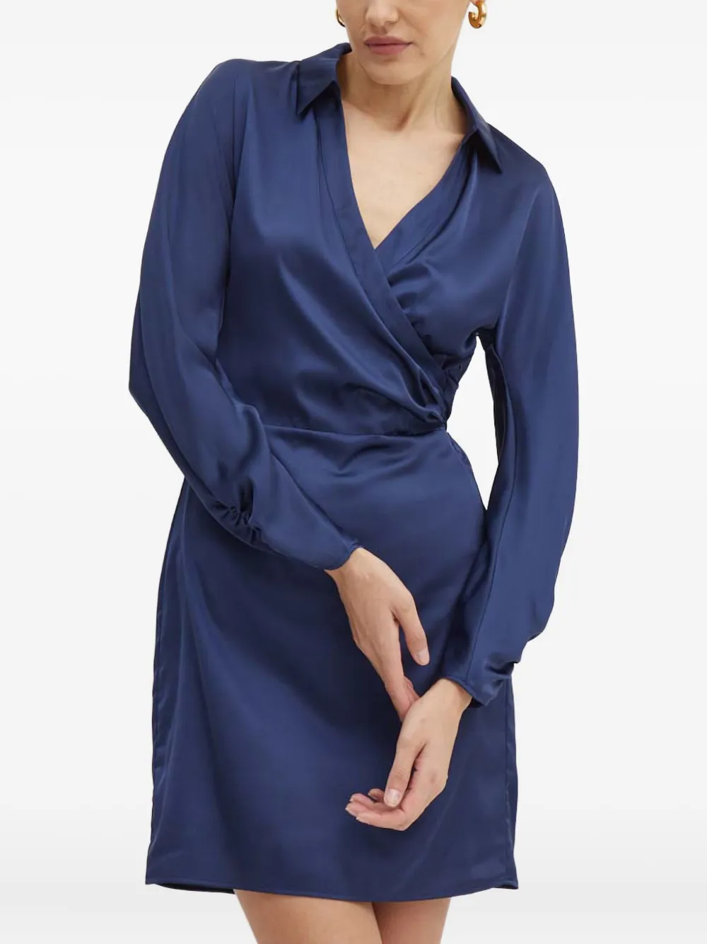 Guess Usa Collared-neckline Mini Wrap Dress In Blue