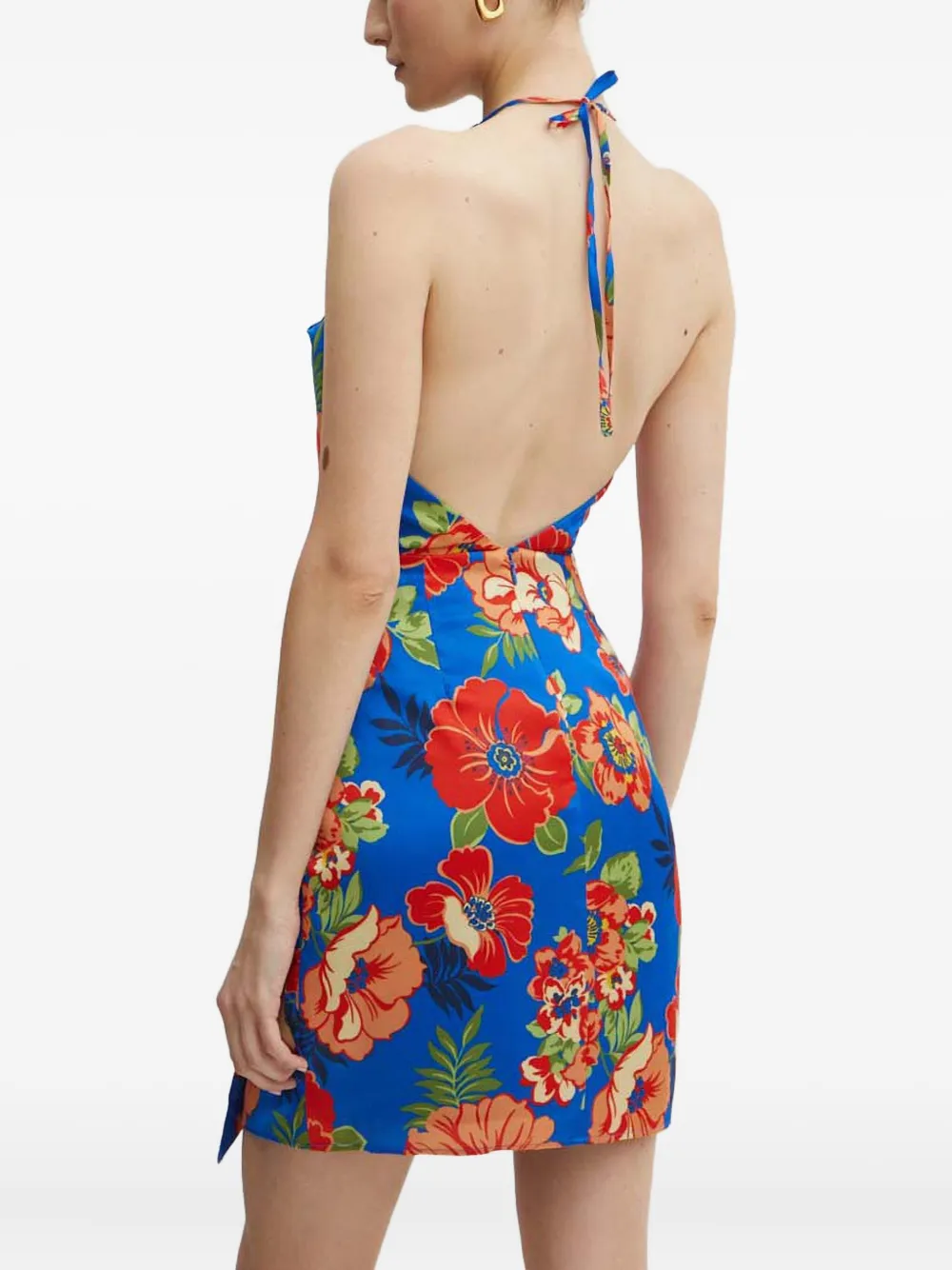 Guess Usa Halter-neck Floral-print Midi Dress In Blue