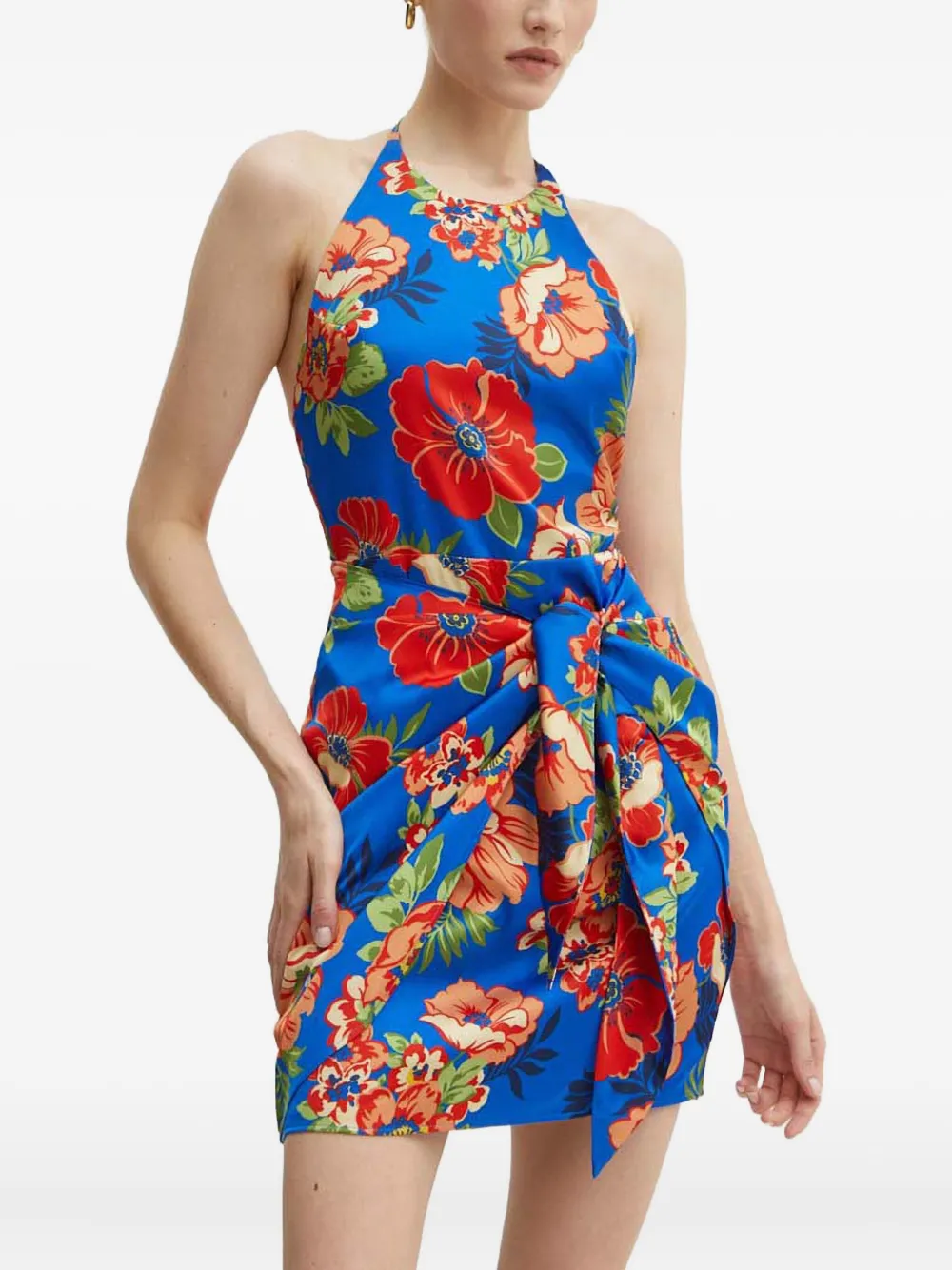 Guess Usa Halter-neck Floral-print Midi Dress In Blue