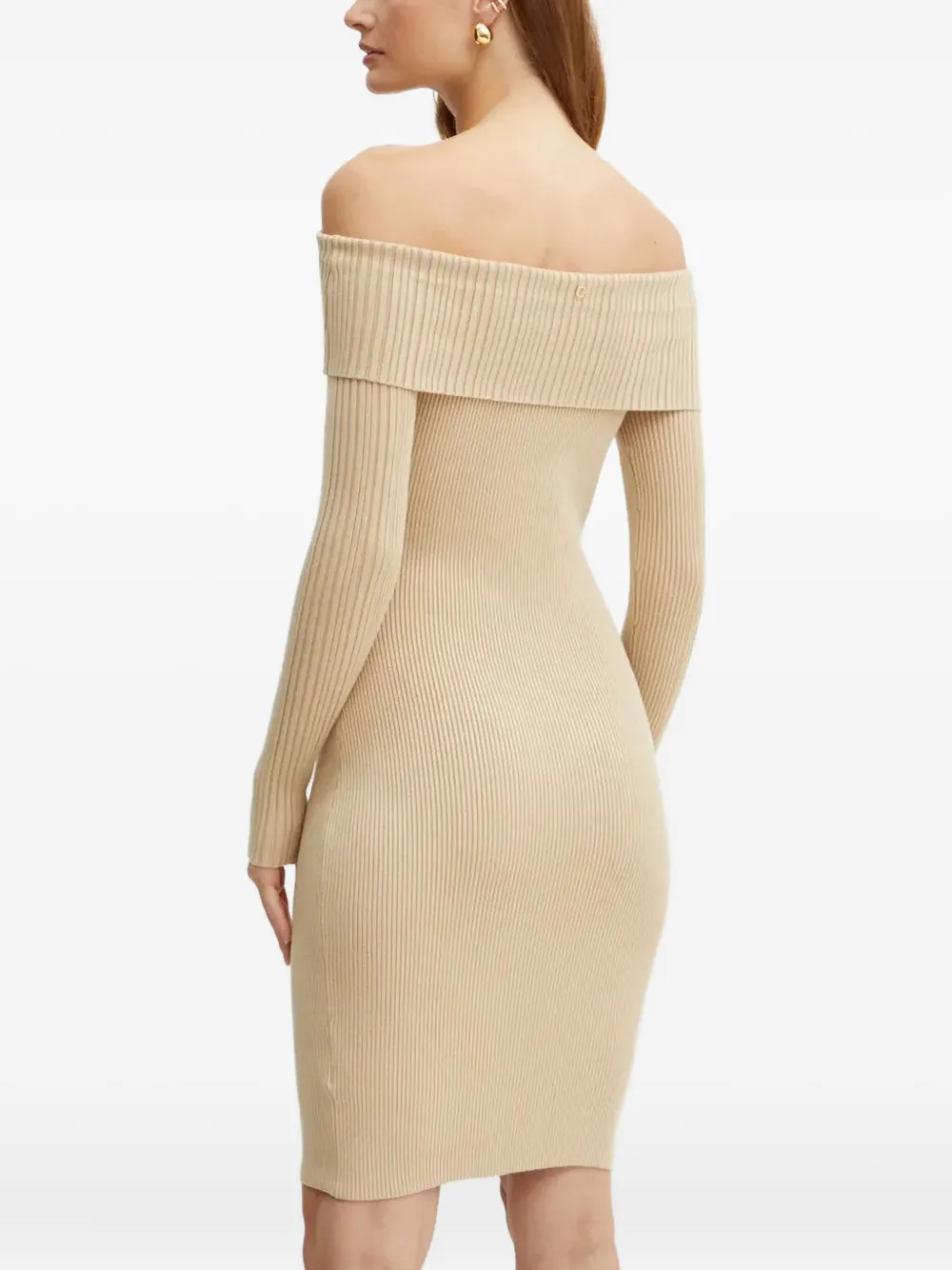 Guess Usa Ribbed Off-shoulder Mini Dress In Neutral
