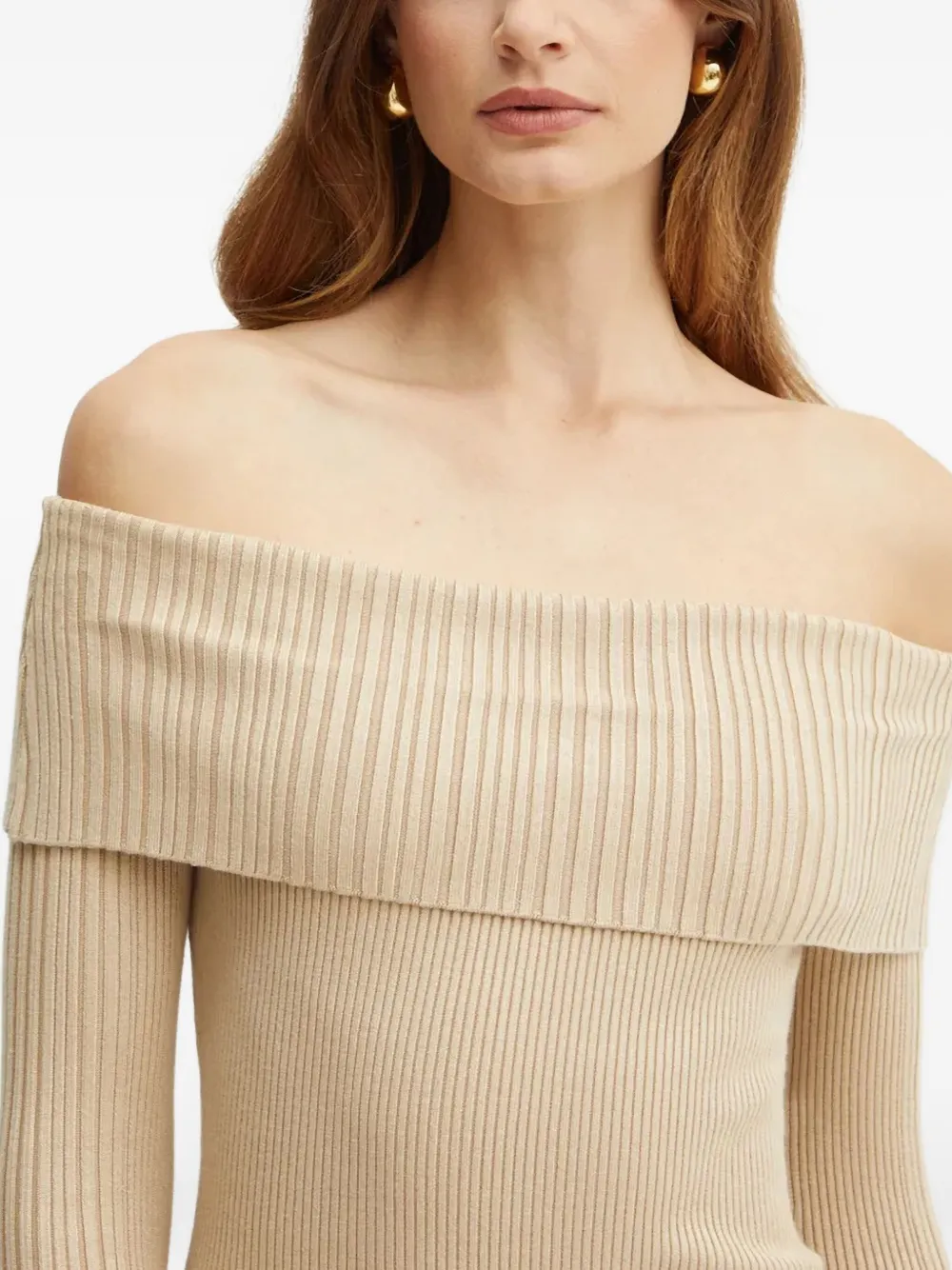 Guess Usa Ribbed Off-shoulder Mini Dress In Neutral