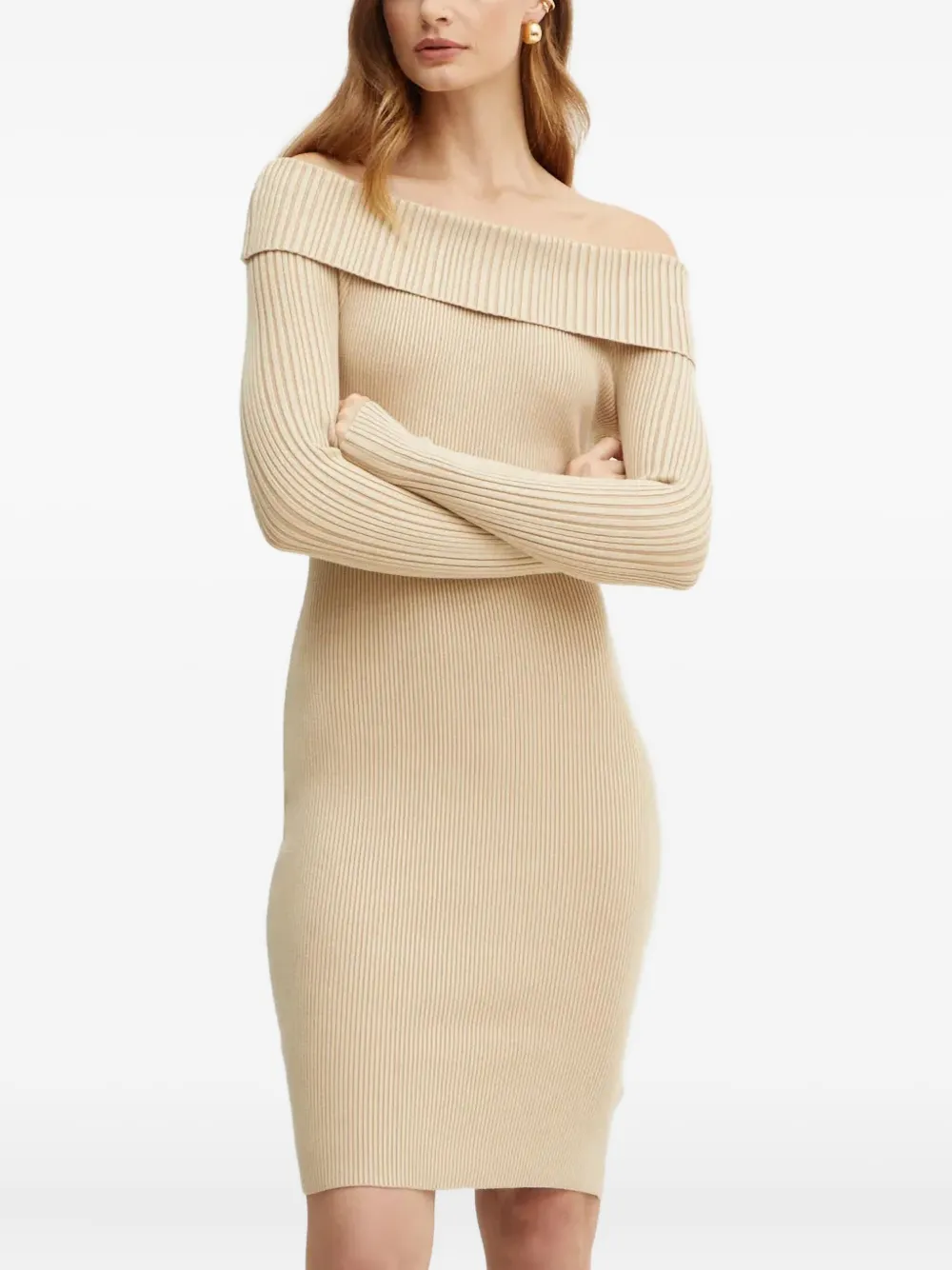 Guess Usa Ribbed Off-shoulder Mini Dress In Neutral
