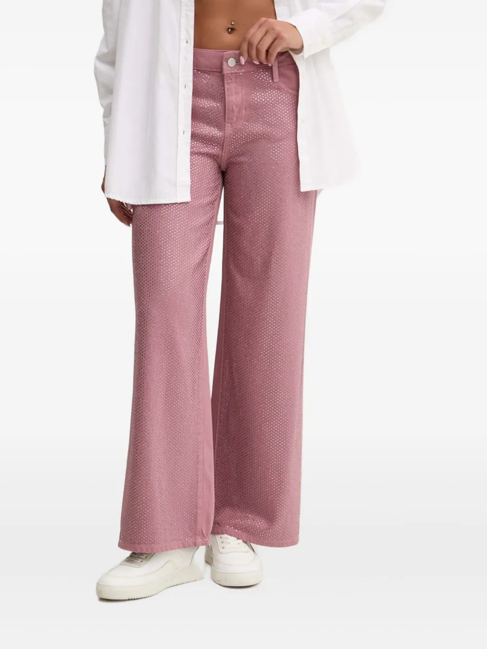 Guess Usa Rhinestone-embellished Denim Jeans In Pink