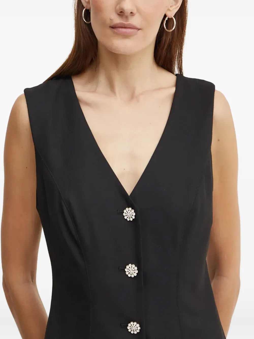 Guess Usa Button V-neck Mini Dress In Black