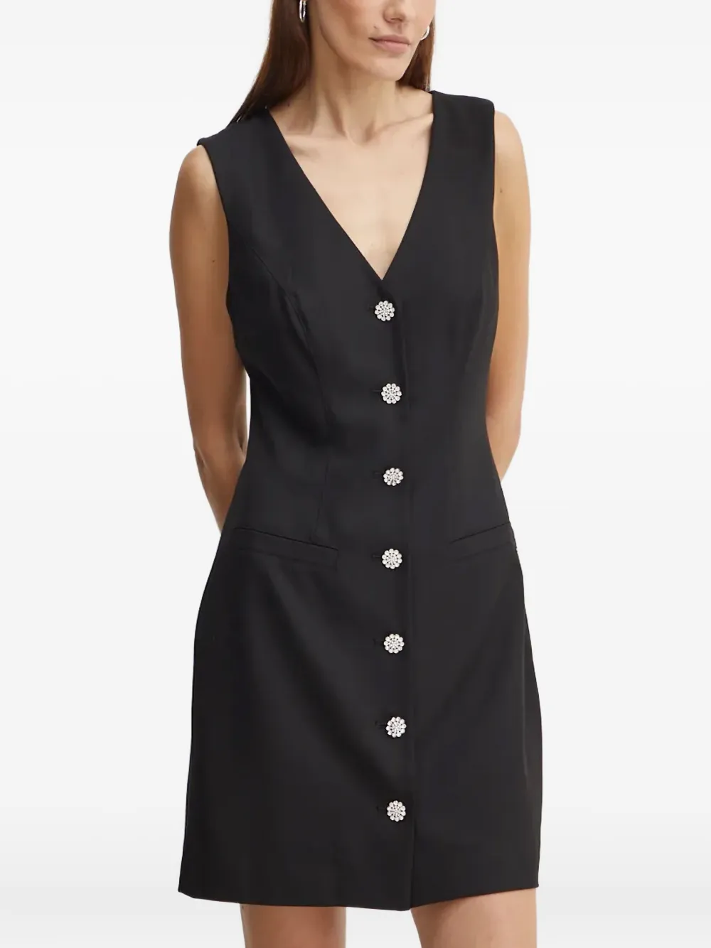 Guess Usa Button V-neck Mini Dress In Black