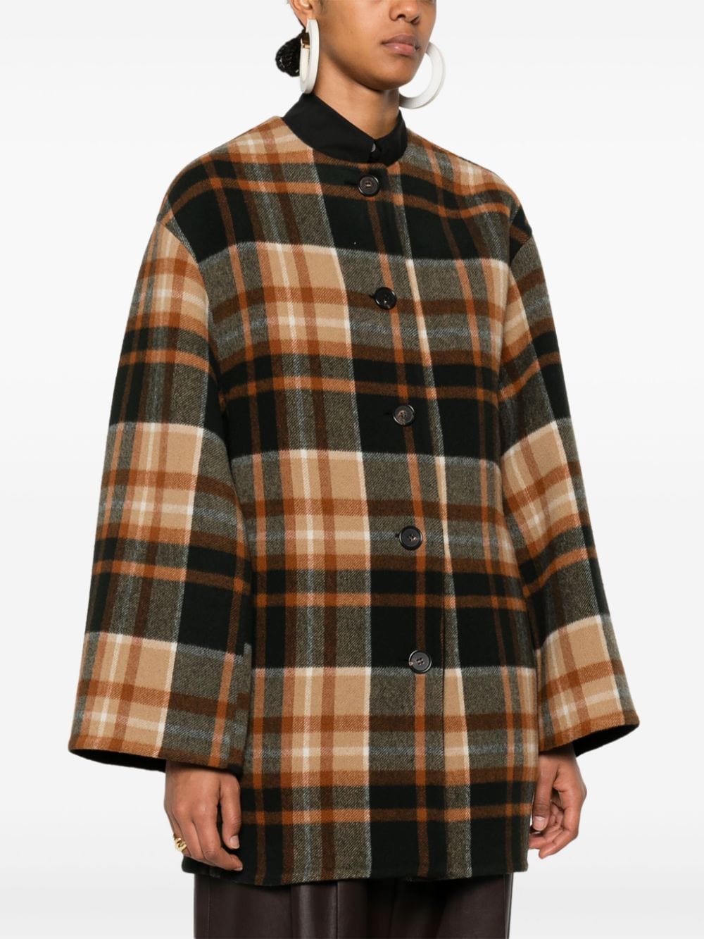 Shop Chloé Checked Coat In Black