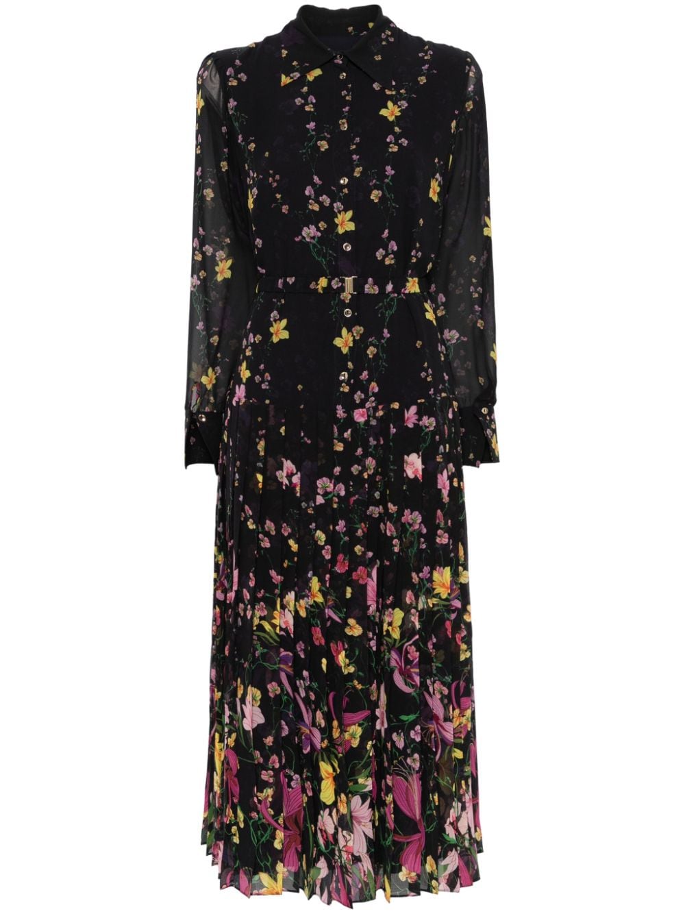 Shop Nissa Floral-print Midi Dress In 黑色