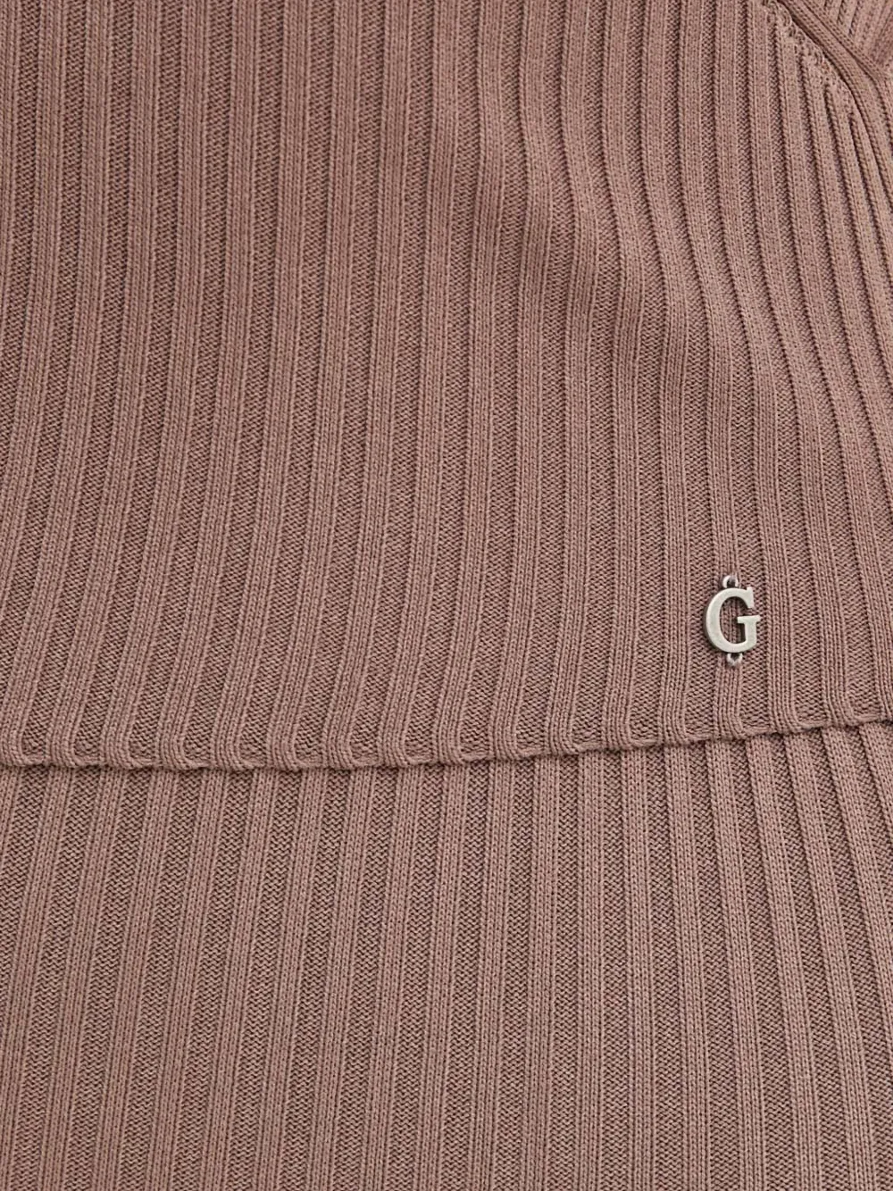 Guess Usa Wrap-effect Ribbed Midi Dress In Brown