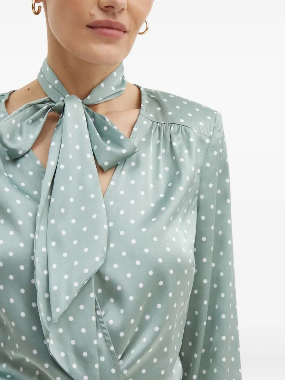 Guess Usa Alexandra Polka-dot Neck-tie Bodysuit In Green