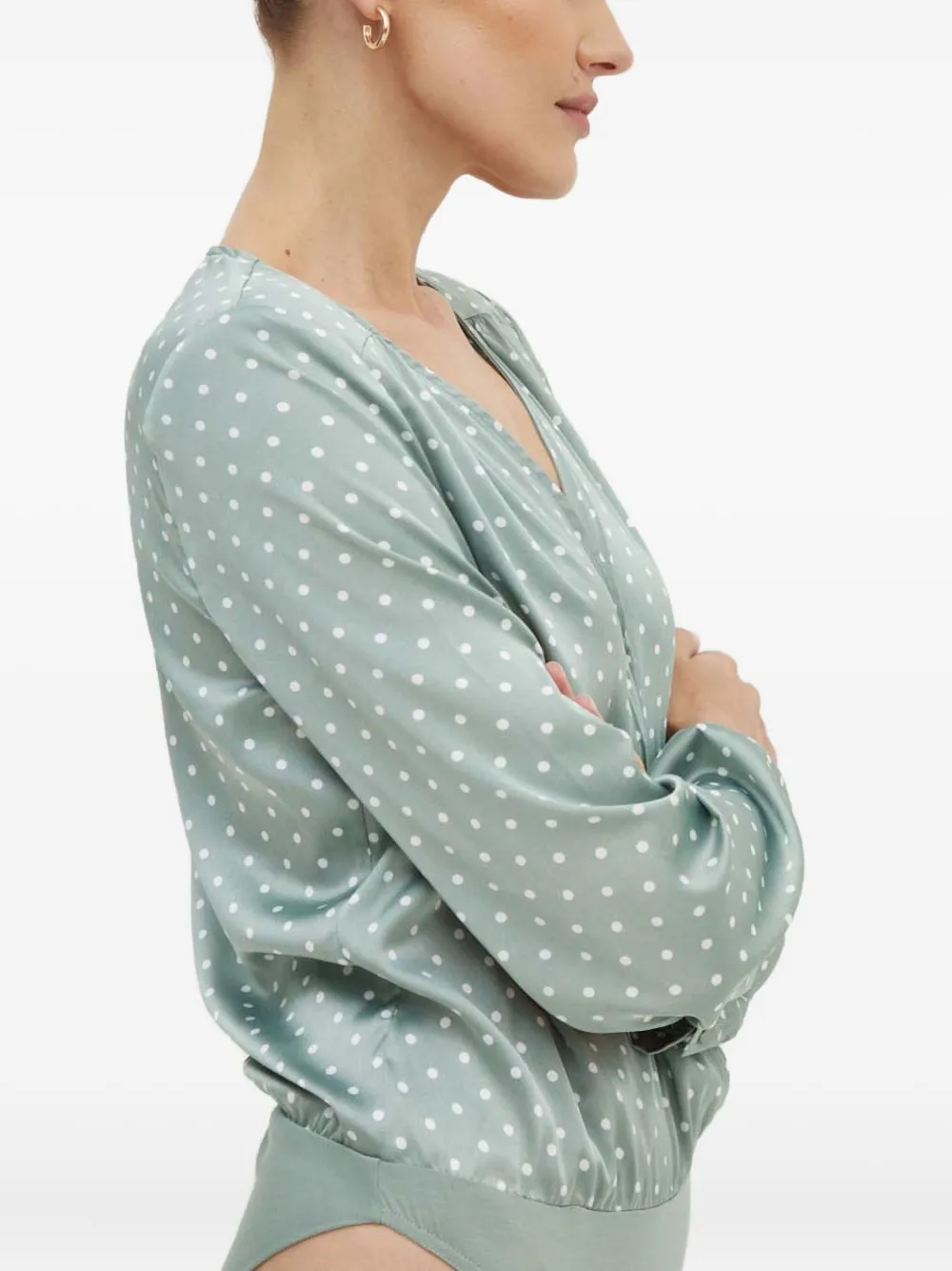 Guess Usa Alexandra Polka-dot Neck-tie Bodysuit In Green