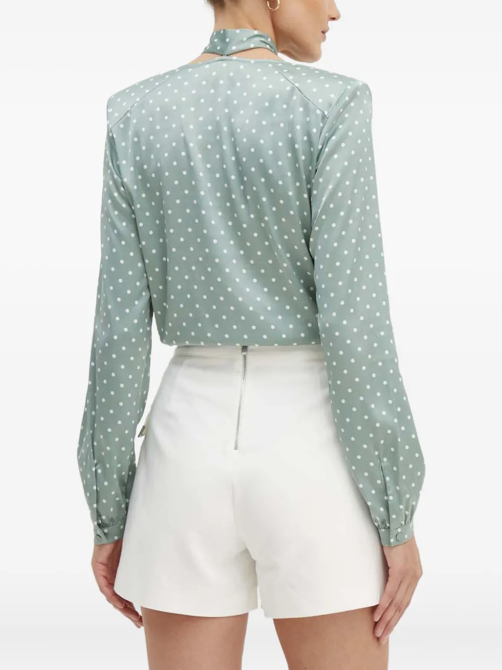 Guess Usa Alexandra Polka-dot Neck-tie Bodysuit In Green