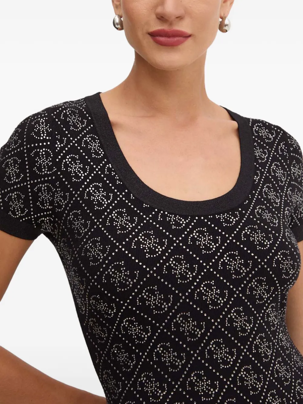 Guess Usa Monogram-pattern Short-sleeve Mini Dress In Black