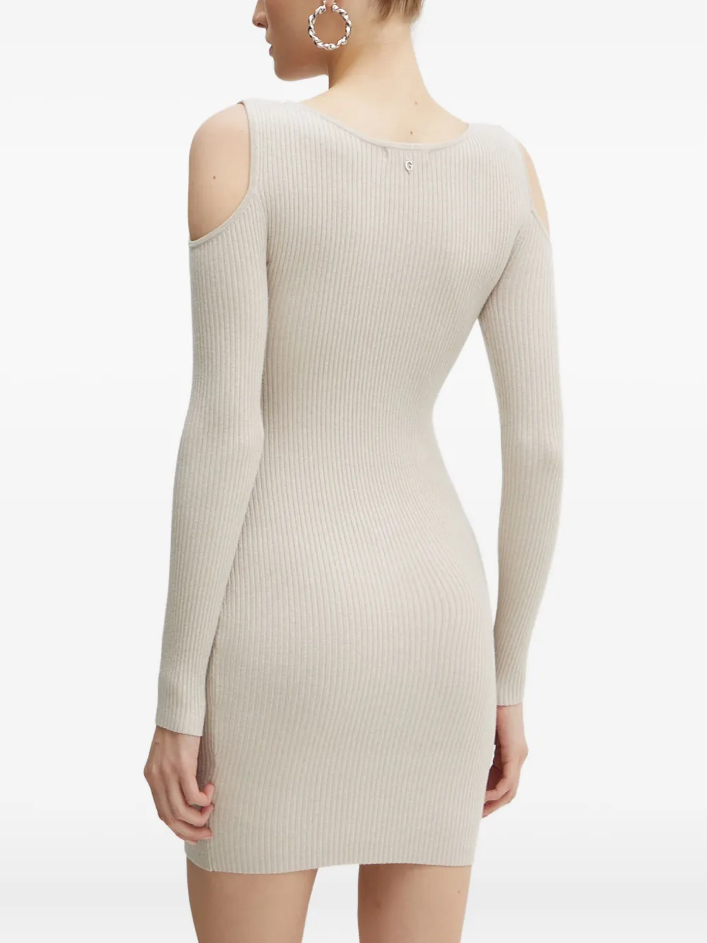 Guess Usa Cold-shoulder Ribbed Mini Dress In Neutral