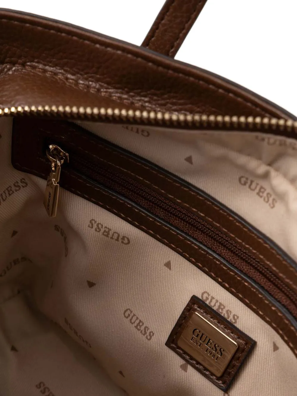 Guess Usa Structured Leather Tote Bag In Brown