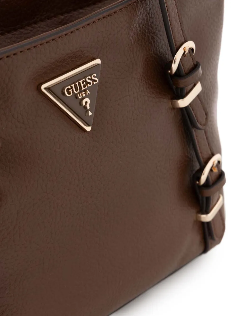 Guess Usa Structured Leather Tote Bag In Brown