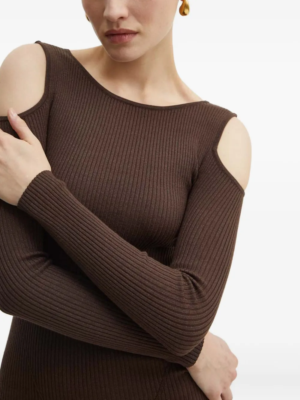 Guess Usa Cut-out Ribbed Mini Dress In Brown